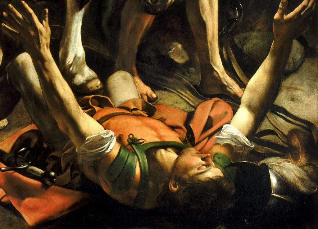 dettaglio del dipinto di Caravaggio della conversione di San Paolo